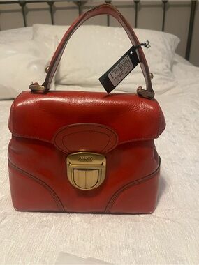 Maxx New York Red Leather Shoulder Bag with Gold Hardware